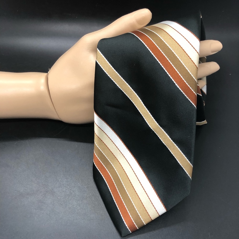 Vintage Christian Dior Cravates black brown tan striped neck Tie